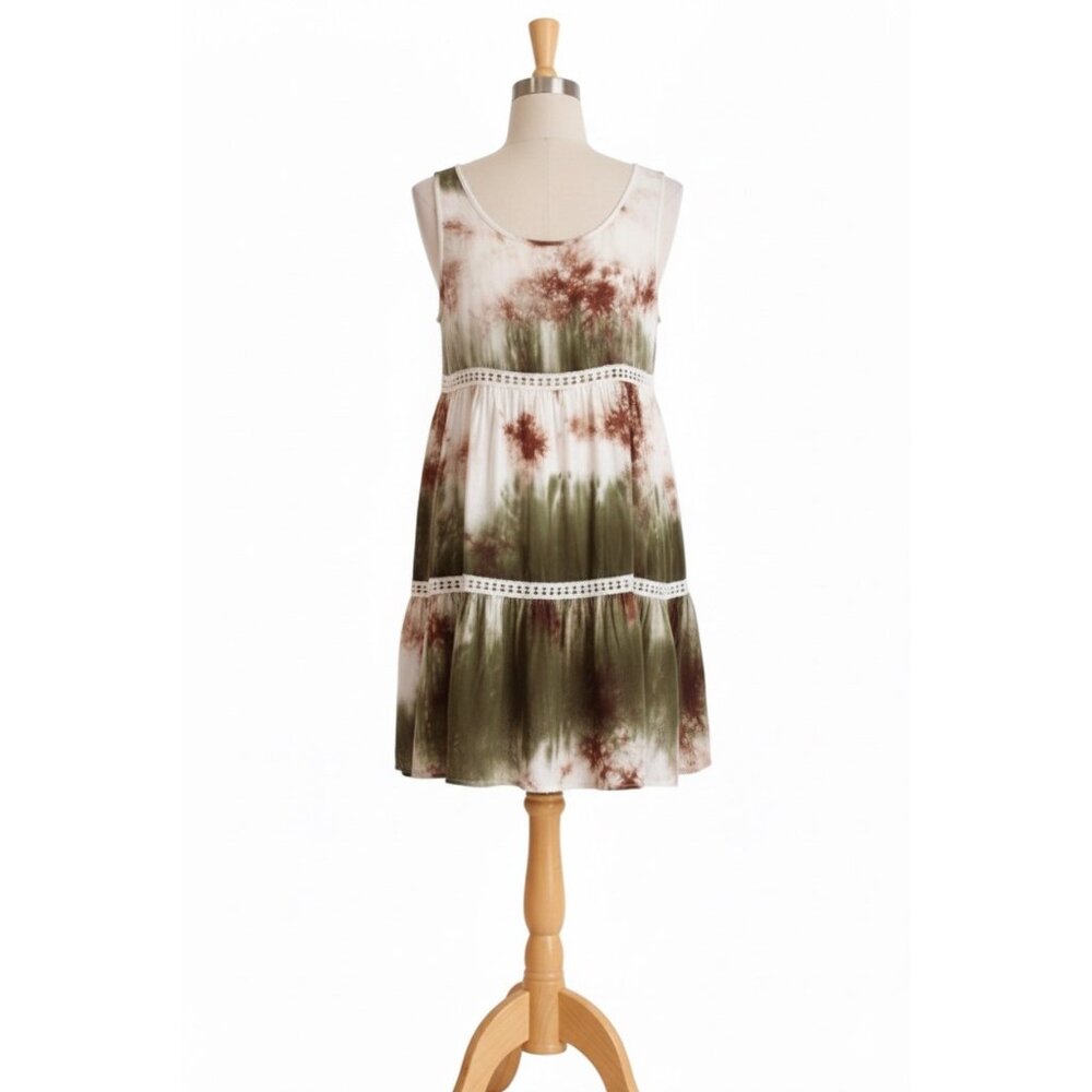NWT Green Tie Dyed Voile & Lace Mini Slip Dress | Ethereal Grunge Boho Coastal M - Picture 6 of 7